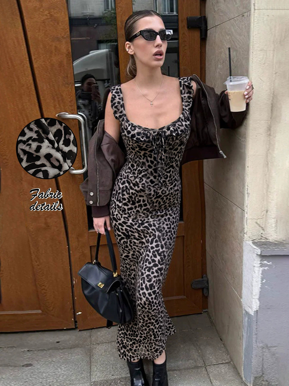 ZARA Vintage Leopard Print Tie Waist Cami Midi Dress Slimming Sexy